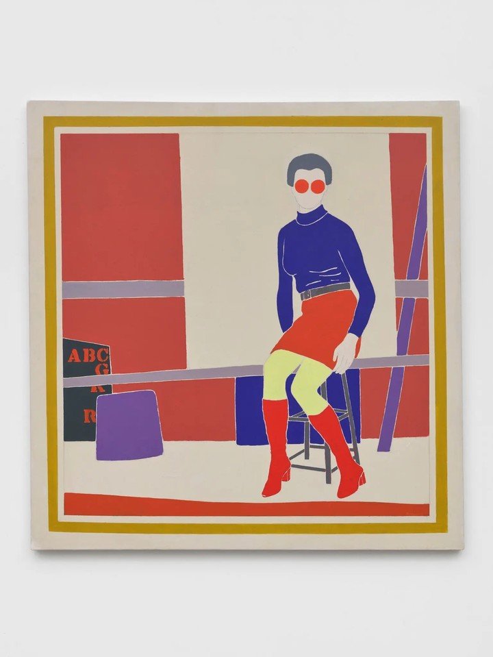 Erica Rutherford, "Autorretrato con botas rojas" (1974), acrílico sobre lienzo. Rutherford, fallecida en 2008, es una de las artistas históricas seleccionadas para la Bienal de Venecia de 2024. Foto: The Estate of Erica Rutherford / / The New York Times / Archivo Clarín