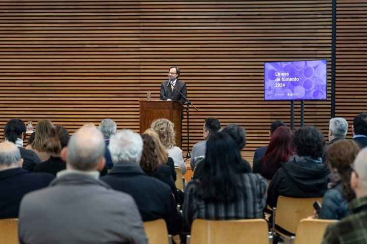 El presidente del Fondo Nacional de las Artes (FNA), Tulio Andreussi Guzmán, presentó el nuevo directorio de la entidad y las líneas de fomento 2024. Foto: prensa Secretaría de Cultura.