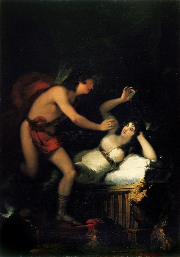 "Alegoría del amor", tambièn conocida como "Cupido y Psique", de Goya. Hasta 1928 parte de la colección de la marquesa de Bermejillo del Rey; pasó a la de Francesc Cambó. Él la legó en 1949 al Museo Nacional de Arte de Catalunya, donde ingresó en 1954.