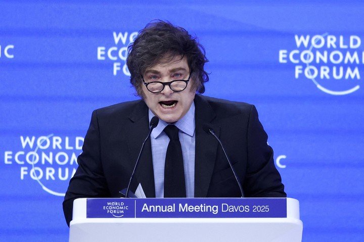 El presidente en su polémico discurso en el 55° Foro Económico de Davos, el 23 de enero.