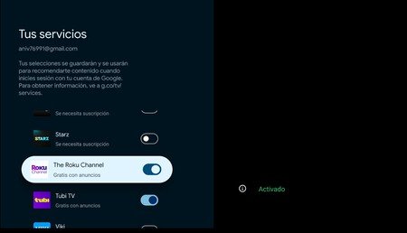 Selección y deselección de plataformas en Google TV FreePlay
