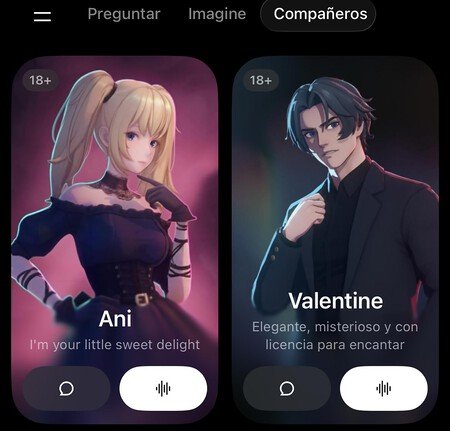 Bots eróticos en la app de Grok para iOS