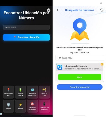 Dos ejemplos de apps que prometen buscar números de teléfono