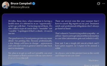 Bruce Campbell, el mítico Ash de la saga ‘Posesión infernal’, anuncia que sufre un cáncer incurable. «No temáis, soy un viejo hijoputa muy duro»