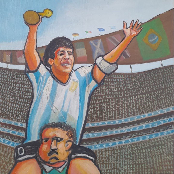 Dios en el Azteca, de Enrique Burone Risso, óleo sobre lienzo . 50 x 50 cm . 2025. Foto: gentileza Zurbaran.