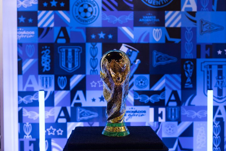 En el stand de la AFA, la Copa del Mundo está disponible para las fotos. Foto: Victoria Gesualdi.