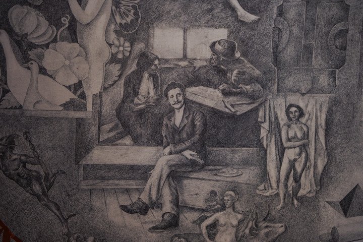 Ernesto de la Cárcova, ante su "Sin pan y sin trabajo". Una de las obras fundacionales del MNBA, que la semana próxima cumple 130 años. Foto Santi Garcia Díaz. 