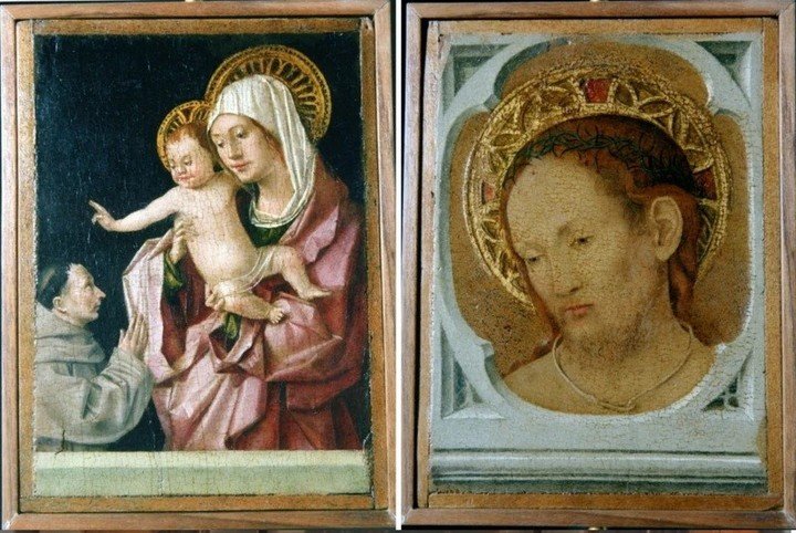 Un panel de doble cara con la imagen de la Virgen con el Niño y Cristo en la Piedad fue robado. Foto: agencias.