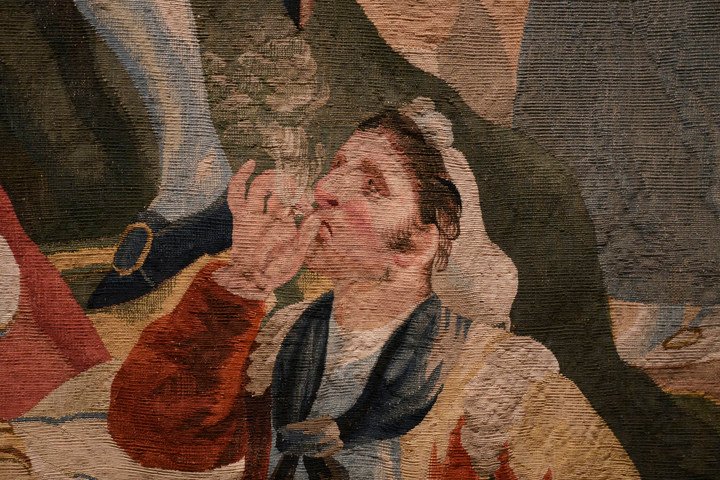 Detalle de "La cometa", uno de los tapices de Goya en MNBA. Foto: Constanza Niscovolos.